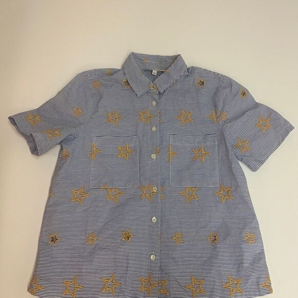 Madewell Star Embroidered Cutout Button Top C15 - Picture 8 of 13